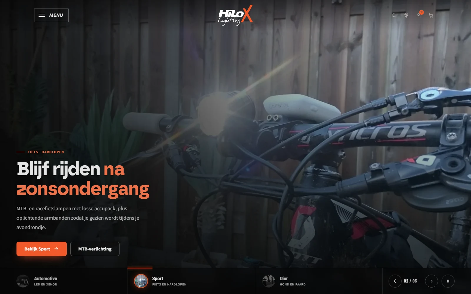 Hilox Lighting storefront: bike lighting hero